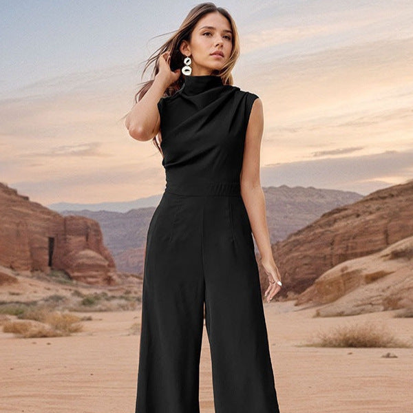 Casual Sleeveless Solid Color Wide Leg Jumpsuit