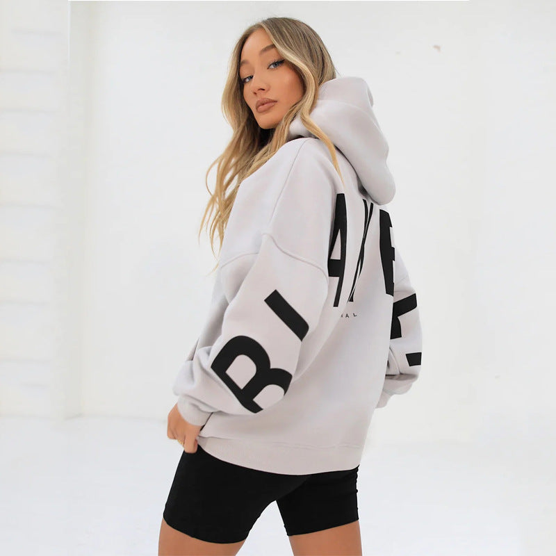 White - Long Sleeve Loose Hooded Sweater