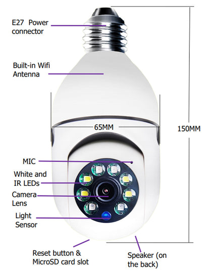 CAMÉRA WiFi 1080P Ampoule 4X Zoom Caméra E27 Accueil 5GWiFi Moniteur d'alarme