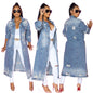 Lapel Style Women's Washed Loose Hole Top Denim Jacket