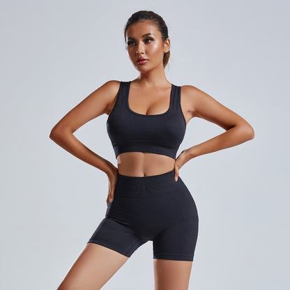 Ensemble 2 Pièces de Yoga Gilet et Short Leggings Taille Haute