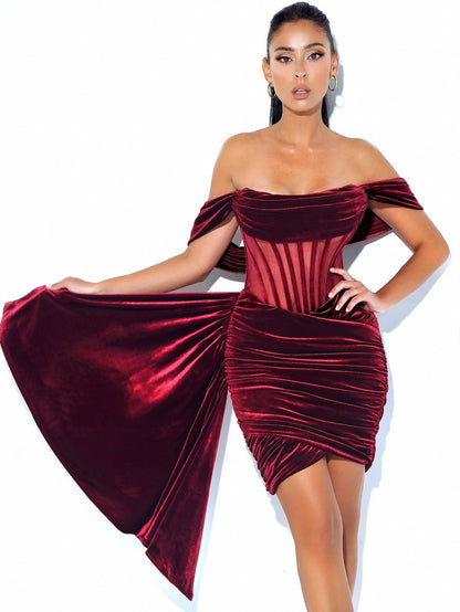 Robe de soirée sexy en velours avec poitrine pour femme