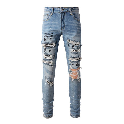 Diamond Hole Jeans Splash Ink Patch