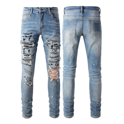 Diamond Hole Jeans Splash Ink Patch