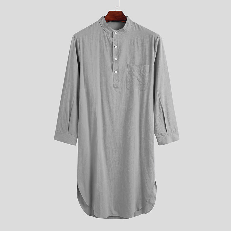 Men's Long Sleeve Button Solid Color Shirt Dress