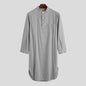 Men's Long Sleeve Button Solid Color Shirt Robe