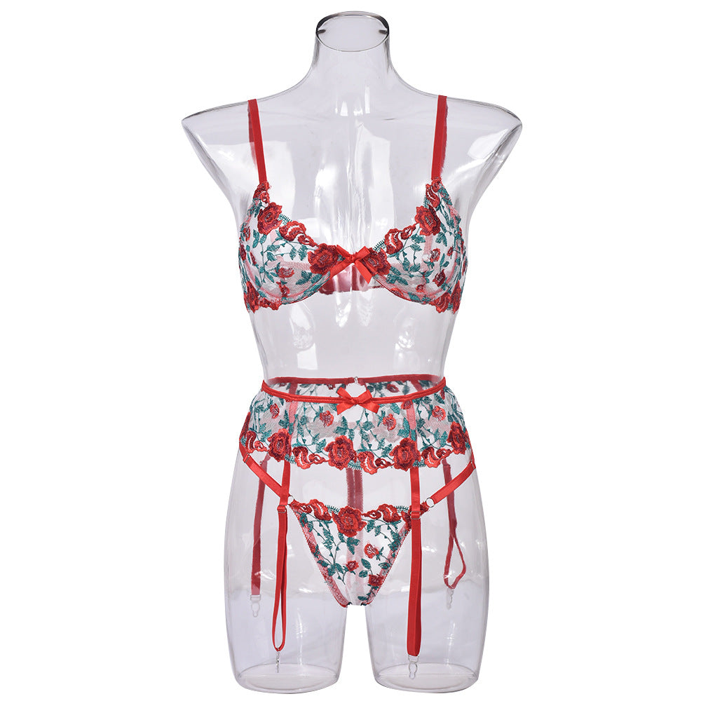 Women's Fashion Rose Embroidery Three-piece Set