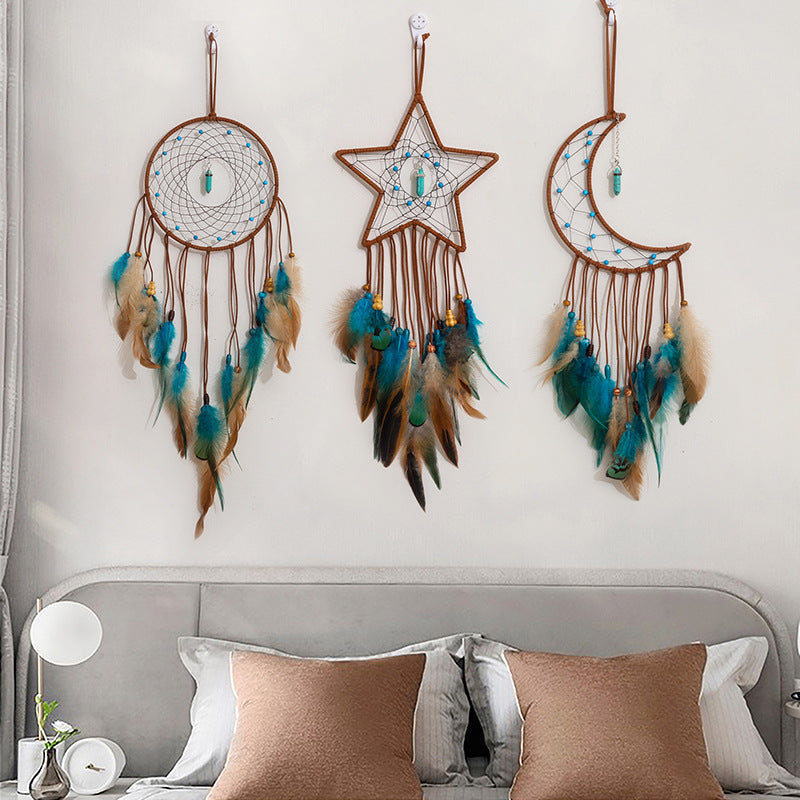 Star Feather Dream Catcher Hanging Ornament Pentagram Wind Chimes Handmade Gift