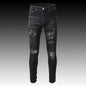 Men's Black Paisley Printed Patch Ripped Jeans