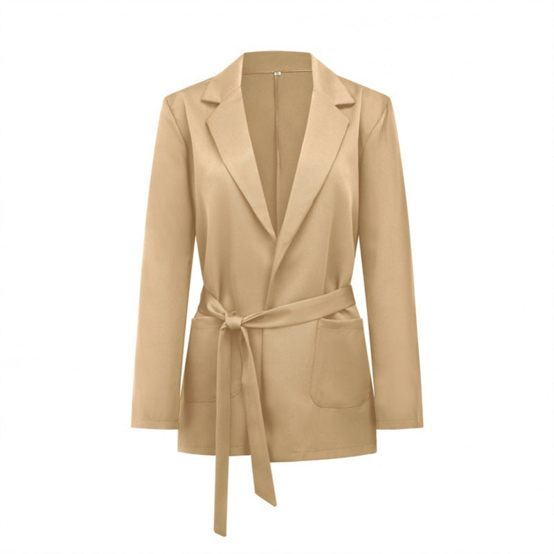 Women's Fashion Pure Color Tied Pocket Small Suit Jacket