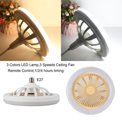 Ventilateur de plafond à télécommande ronde de 26cm avec lampe LED E27 30W Ventilateur suspendu pour la maison de la salle de bureau, ventilateur de refroidissement d'air