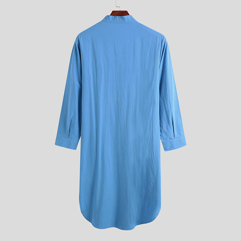 Men's Long Sleeve Button Solid Color Shirt Dress