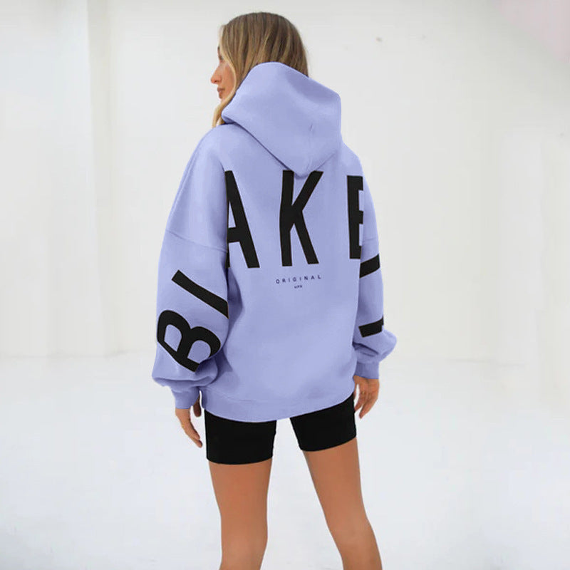 purple - Long Sleeve Loose Hooded Sweater