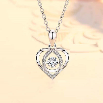 S925 Beating Heart-shaped Necklace Women Luxury Love Rhinestones Necklace Jewelry Gift For Valentine's Day